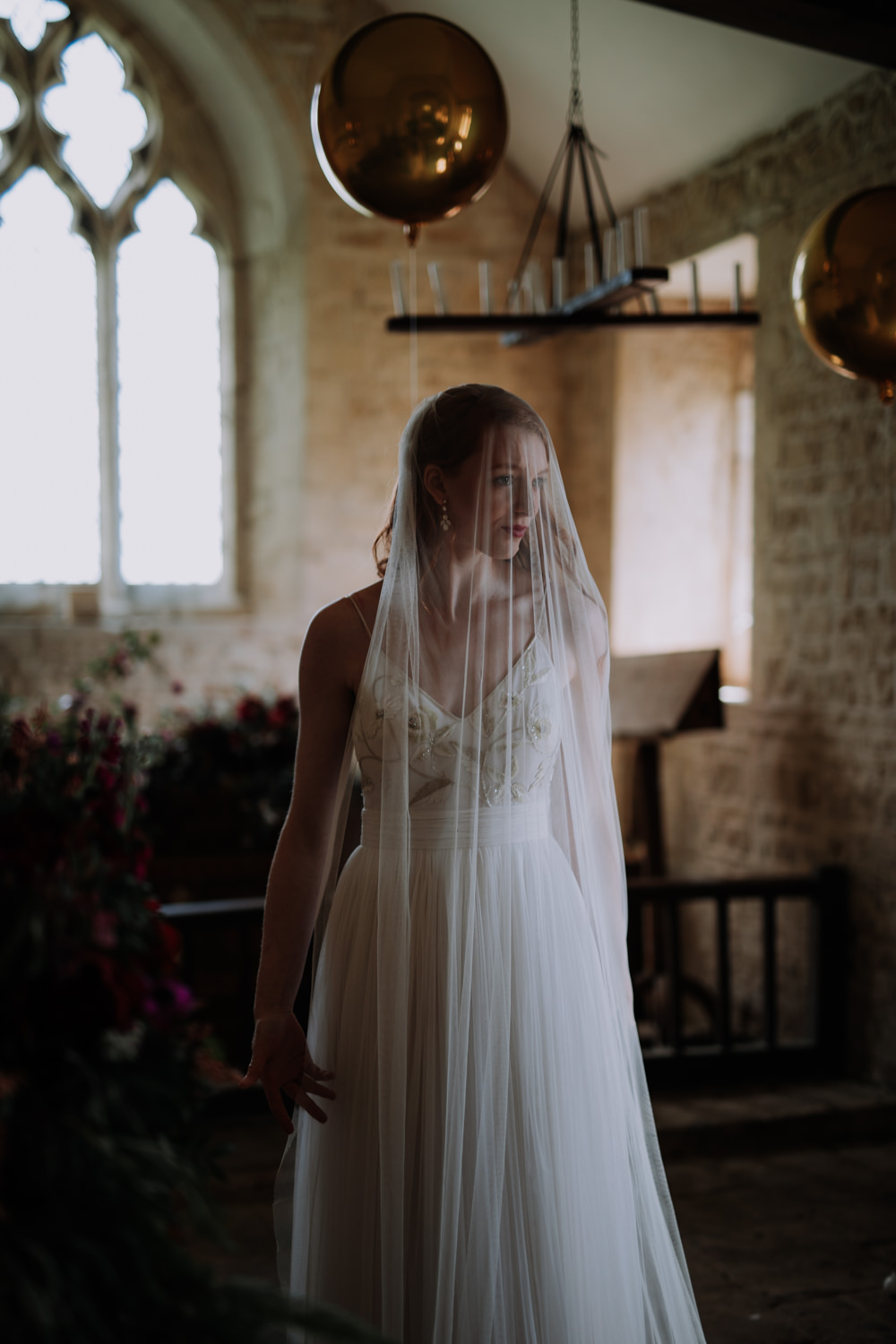Bride Bridal Dress Gown Veil Silk Tulle Emellished Floral Industrial Luxe Wedding Ideas Balloon Installation Ayelle Photography