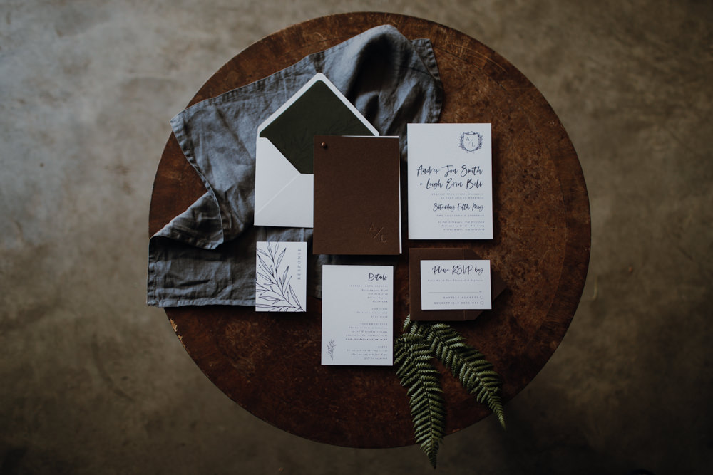 Stationery Invite Invitation Suite Leather Calligraphy Industrial Luxe Wedding Ideas Balloon Installation Ayelle Photography