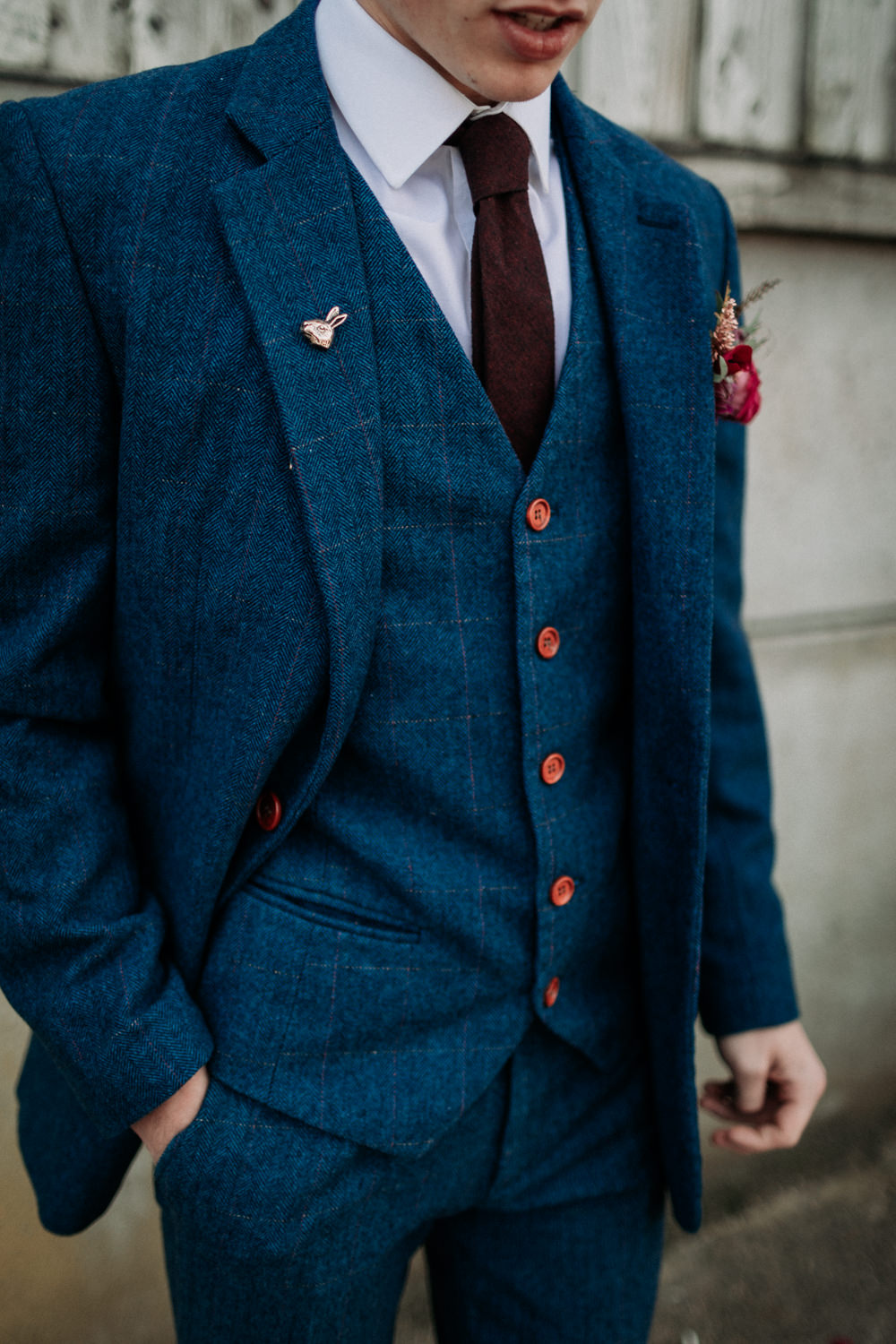 Groom Suit Style Navy Three Piece Burgundy Tie Pin Industrial Luxe Wedding Ideas Balloon Installation Ayelle Photography