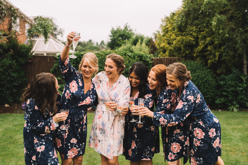 Bride Bridesmaid Prep Dressing Gowns Robes Floral Irnham Hall Wedding Lucie Watson Photography