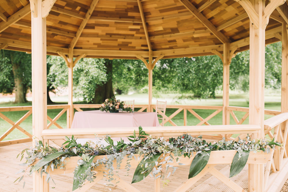 Ceremony Gazebo Flowers Grenery Irnham Hall Wedding Lucie Watson Photography