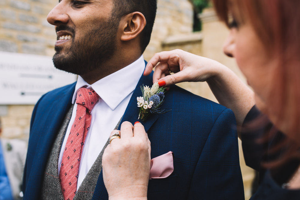 Buttonhole Flowers Groom Thistle Irnham Hall Wedding Lucie Watson Photography