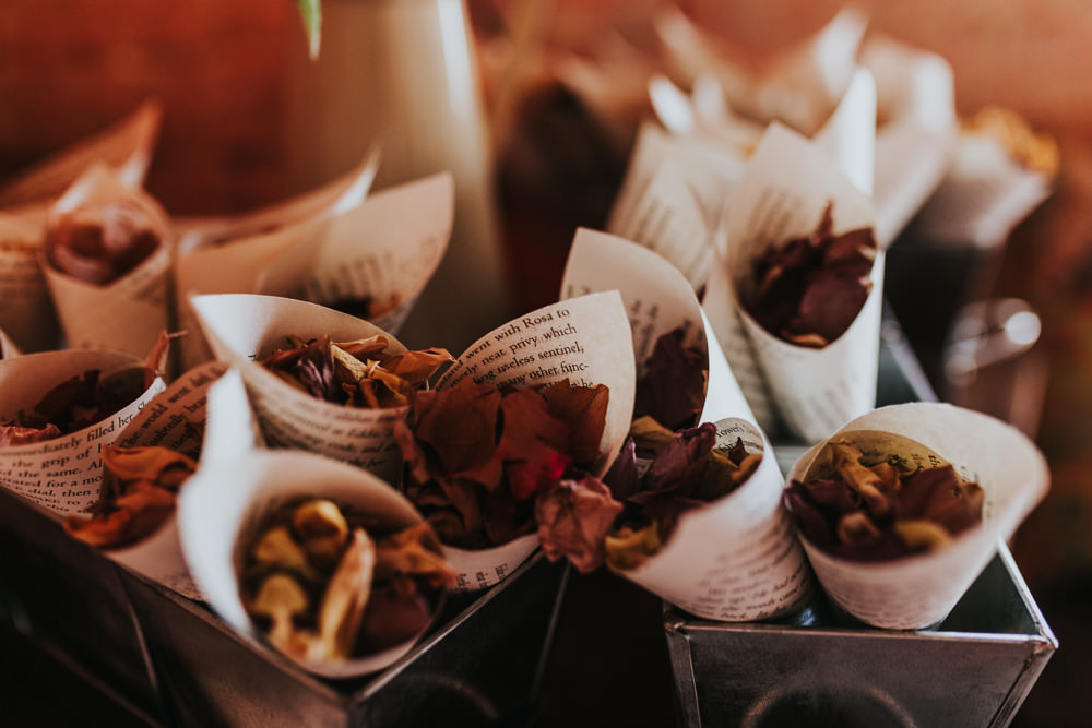 Keeper and The Dell Boho Farm Field Marquee DIY Alternative Rustic Confetti Cones Book Pages Dried Rose Petals | Relaxed Outdoor Wedding with 1000 Rainbow Origami Cranes Dan Biggins Photography