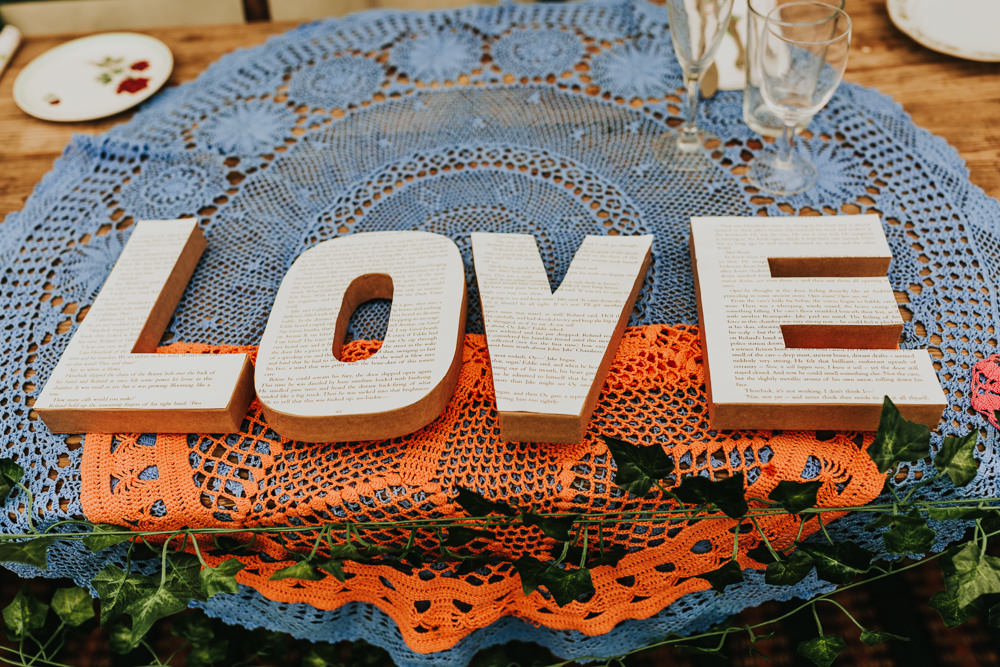 Keeper and The Dell Boho Farm Field Marquee DIY Alternative Love Paper Letters Faux Ivy Crochet | Relaxed Outdoor Wedding with 1000 Rainbow Origami Cranes Dan Biggins Photography