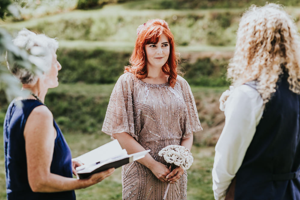 Keeper and The Dell Boho Farm Field Marquee DIY Alternative Rustic Outdoor Ceremony Macrame Ivy Bride Groom Apache Blessing Paper Rose Bouquet | Relaxed Outdoor Wedding with 1000 Rainbow Origami Cranes Dan Biggins Photography