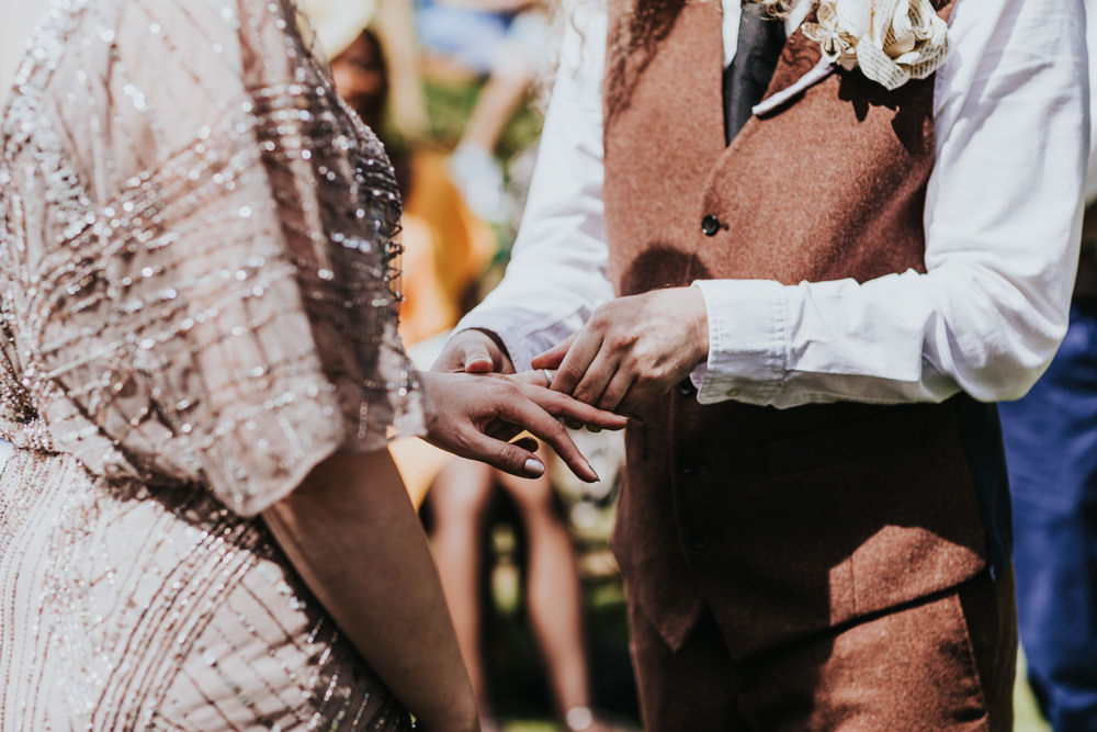Keeper and The Dell Boho Farm Field Marquee DIY Alternative Rustic Outdoor Ceremony Macrame Ivy Bride Groom Apache Blessing Paper Rose Buttonhole | Relaxed Outdoor Wedding with 1000 Rainbow Origami Cranes Dan Biggins Photography