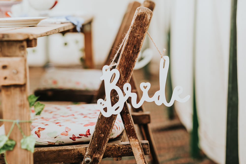 Keeper and The Dell Boho Farm Field Marquee DIY Alternative Rustic Reception Afternoon Tea Bride Wooden Chair | Relaxed Outdoor Wedding with 1000 Rainbow Origami Cranes Dan Biggins Photography