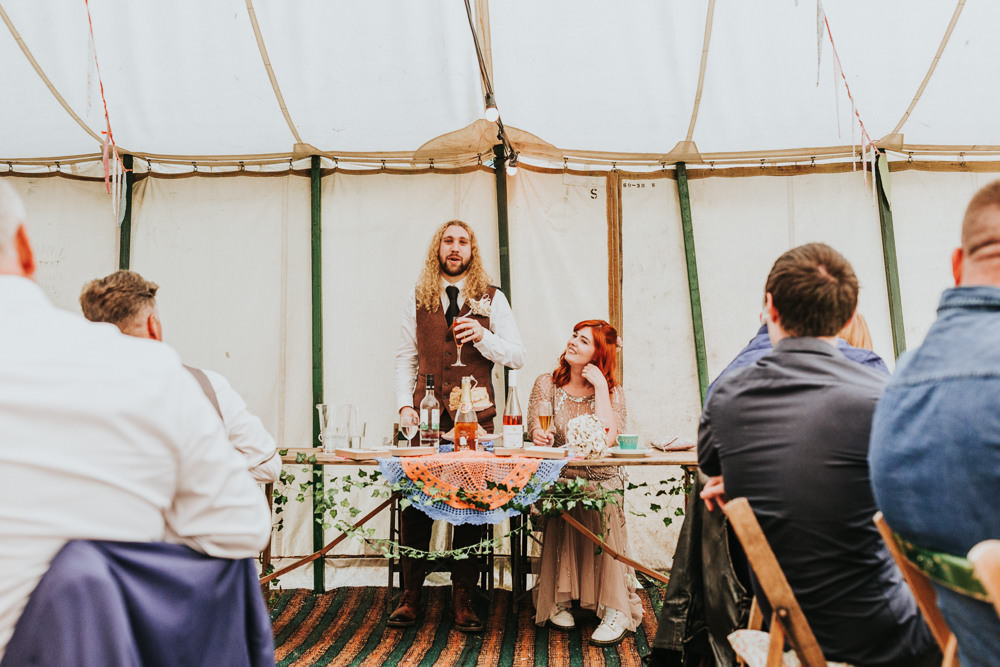 Keeper and The Dell Boho Farm Field Marquee DIY Alternative Rustic Bride Groom Speech Pink Sequin Dress Brown Suit | Relaxed Outdoor Wedding with 1000 Rainbow Origami Cranes Dan Biggins Photography