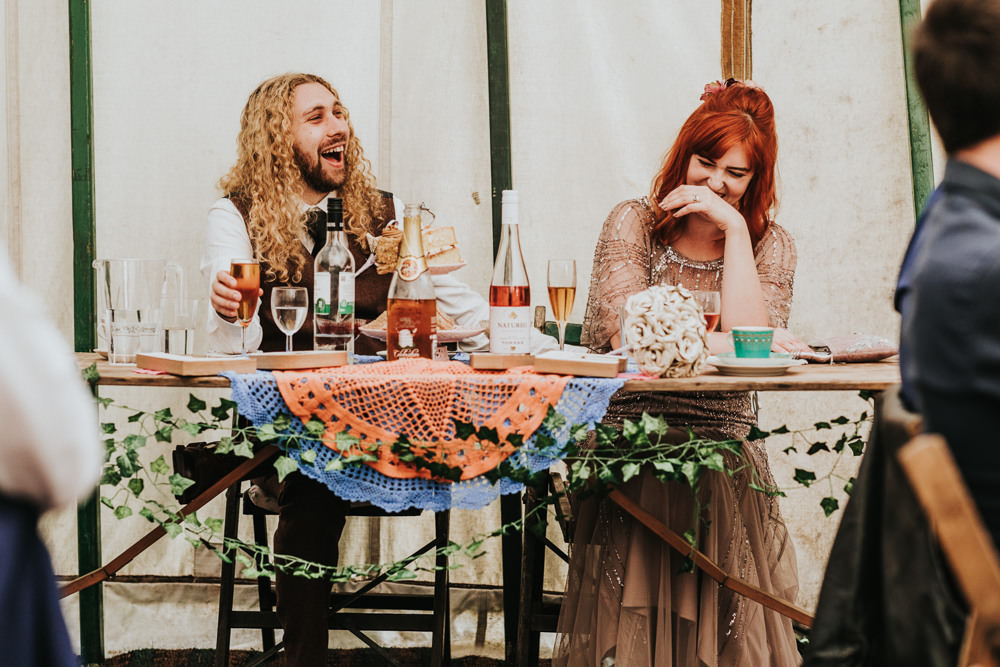 Keeper and The Dell Boho Farm Field Marquee DIY Alternative Rustic Bride Groom Pink Sequin Dress Brown Suit Speeches | Relaxed Outdoor Wedding with 1000 Rainbow Origami Cranes Dan Biggins Photography