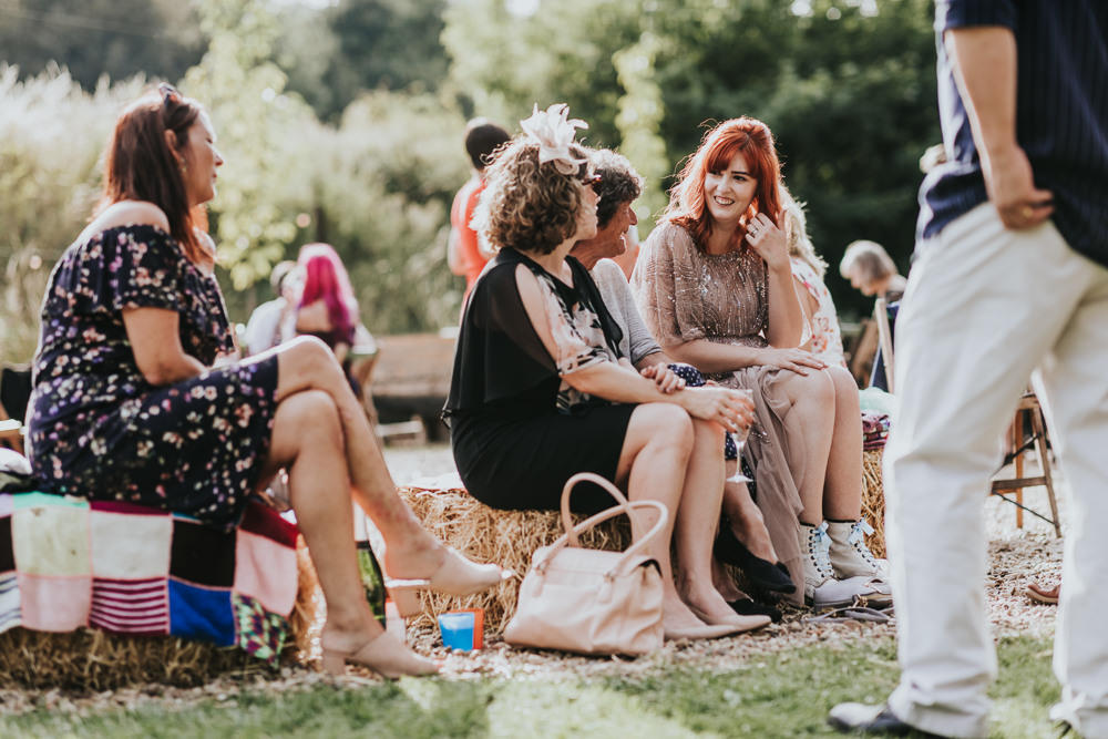 Keeper and The Dell Boho Farm Field Marquee DIY Alternative Rustic Garden Games Hay Bales Bride Pink Sequin Dress | Relaxed Outdoor Wedding with 1000 Rainbow Origami Cranes Dan Biggins Photography