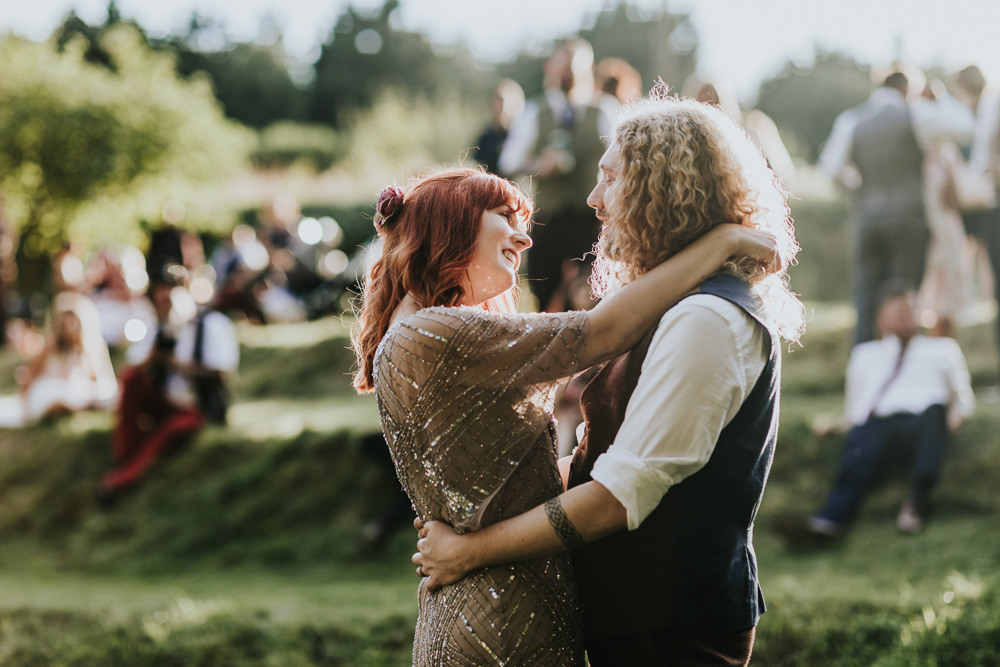 Keeper and The Dell Boho Farm Field Marquee DIY Alternative Bride Groom Pink Sequin Dress | Relaxed Outdoor Wedding with 1000 Rainbow Origami Cranes Dan Biggins Photography