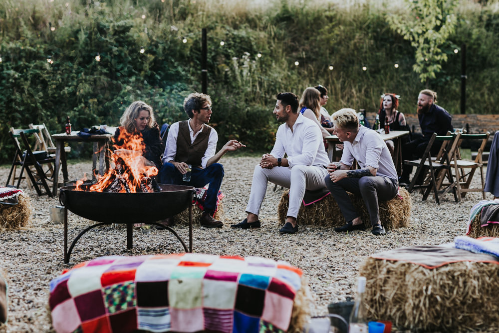 Keeper and The Dell Boho Farm Field Marquee DIY Alternative Rustic Hay Bales Fire Pits | Relaxed Outdoor Wedding with 1000 Rainbow Origami Cranes Dan Biggins Photography