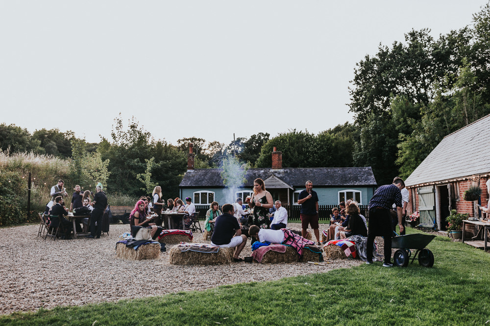 Keeper and The Dell Boho Farm Field Marquee DIY Alternative Rustic Hay Bales Fire Pits | Relaxed Outdoor Wedding with 1000 Rainbow Origami Cranes Dan Biggins Photography