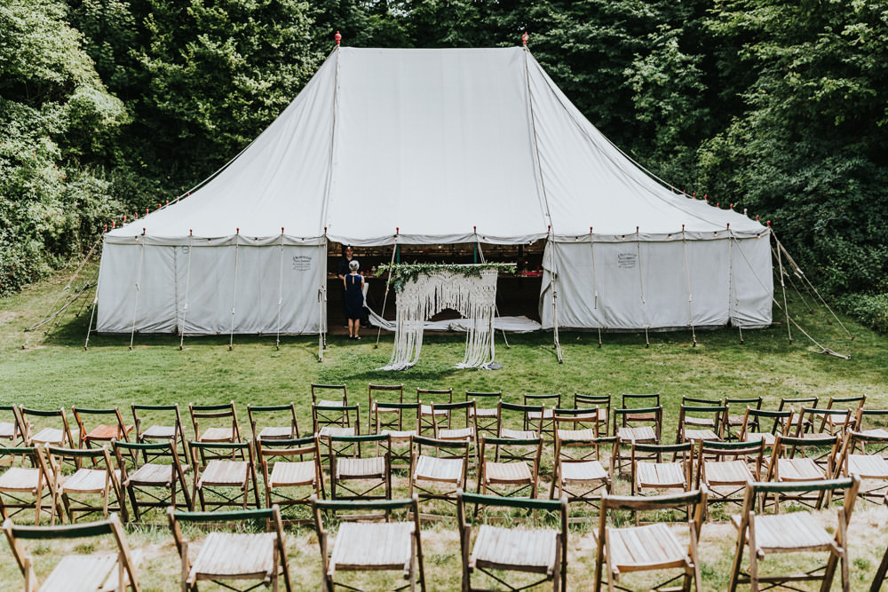 Keeper and The Dell Boho Farm Field Marquee DIY Alternative Rustic Outdoor Ceremony Arch Macrame Ivy | Relaxed Outdoor Wedding with 1000 Rainbow Origami Cranes Dan Biggins Photography