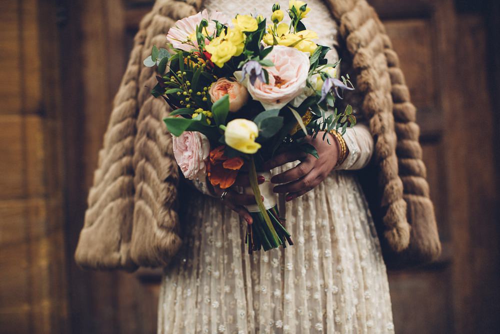 Bride Bridal Bouquet Yellow Pink Peony Rose MC Motors Wedding LoveStruck Photography