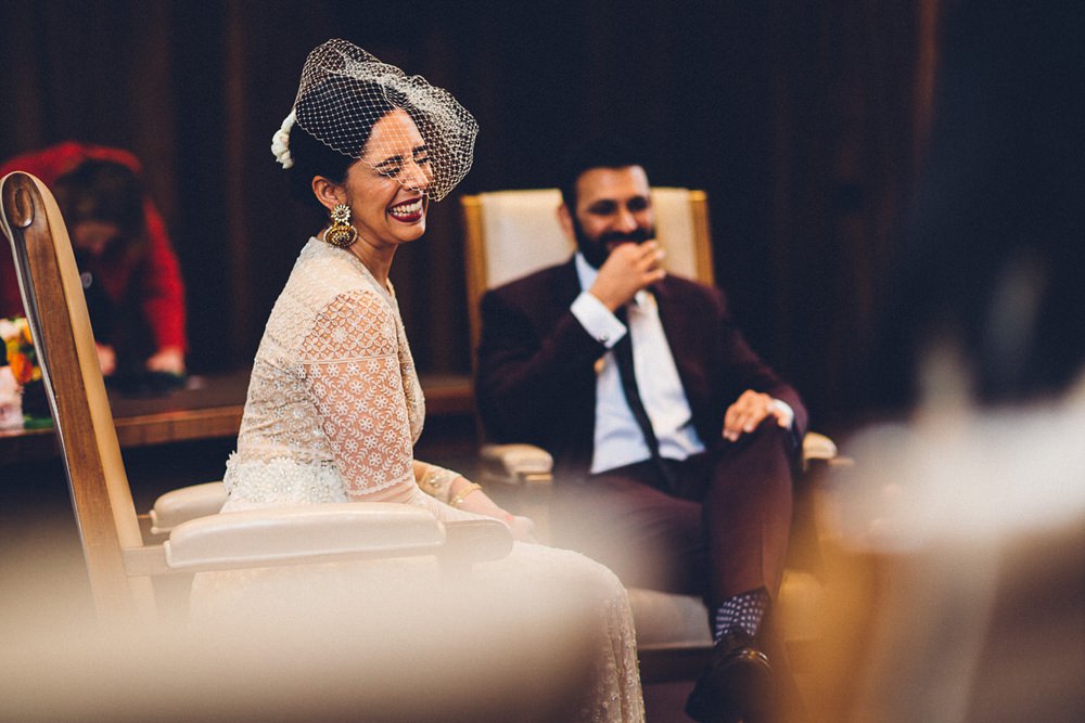Bride Bridal Ivory Gold Indian Dress Embellished Long Sleeved Birdcage Veil Burberry Ox Blood Burgundy Suit Groom MC Motors Wedding LoveStruck Photography