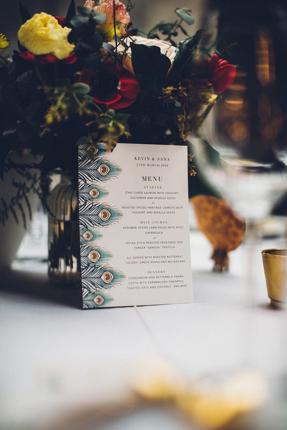 Menu Peacock Stationery Table Centre MC Motors Wedding LoveStruck Photography