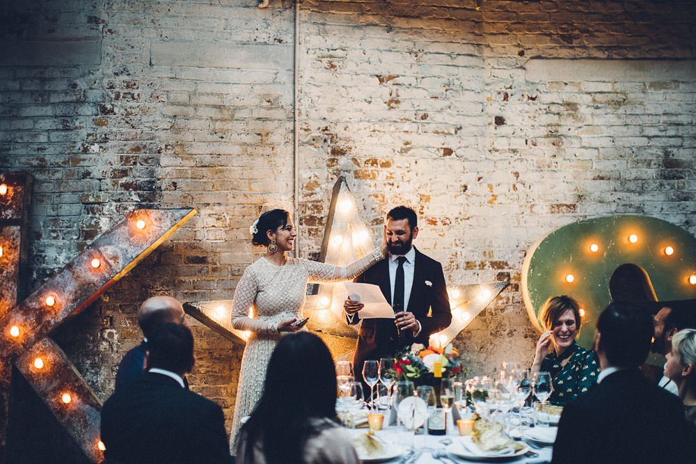 Bride Bridal Ivory Gold Indian Dress Embellished Long Sleeved Birdcage Veil Burberry Ox Blood Burgundy Suit Groom Joint Speech MC Motors Wedding LoveStruck Photography