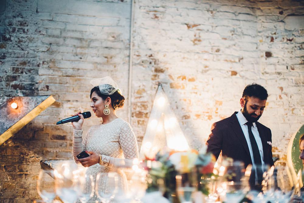 Bride Bridal Ivory Gold Indian Dress Embellished Long Sleeved Birdcage Veil Burberry Ox Blood Burgundy Suit Groom Joint Speech MC Motors Wedding LoveStruck Photography