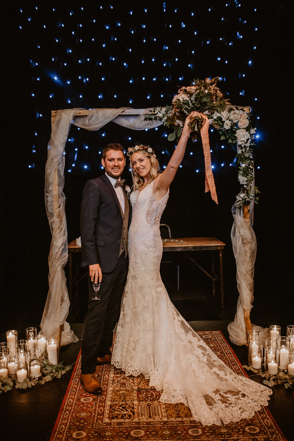 Backdrop Arch Ceremony Candles Flowers Fabric Stage Norwich Cathedral Wedding Camilla Andrea Photography