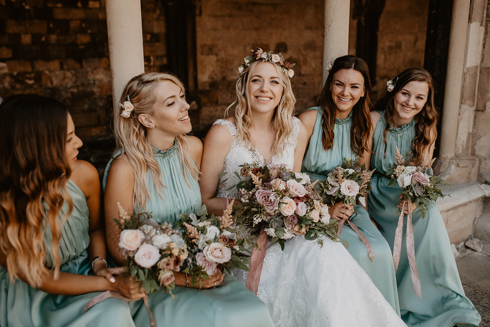 Pale Sage Green High Neck Maxi Long Dresses Bridesmaids Norwich Cathedral Wedding Camilla Andrea Photography