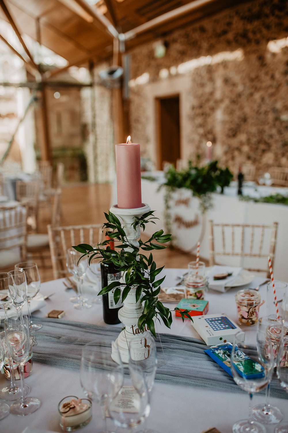 Centrepiece Table Candle Greenery Norwich Cathedral Wedding Camilla Andrea Photography