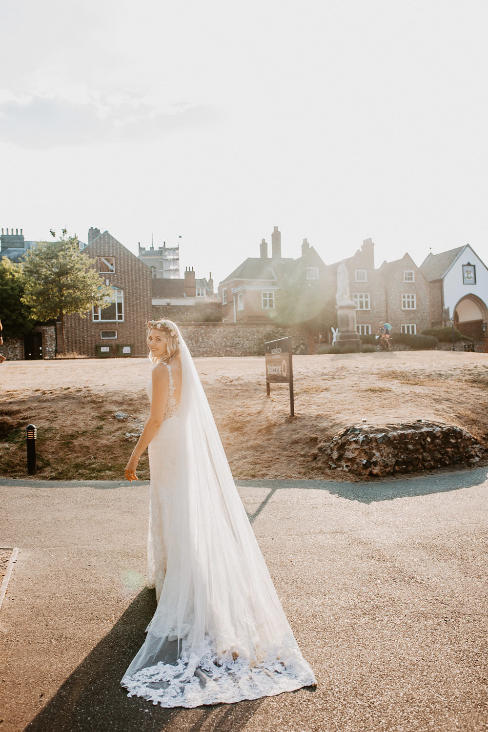 Bride Bridal Dress Gown Straps Lace Fit Flare Mori Lee Sheer Low Back Norwich Cathedral Wedding Camilla Andrea Photography