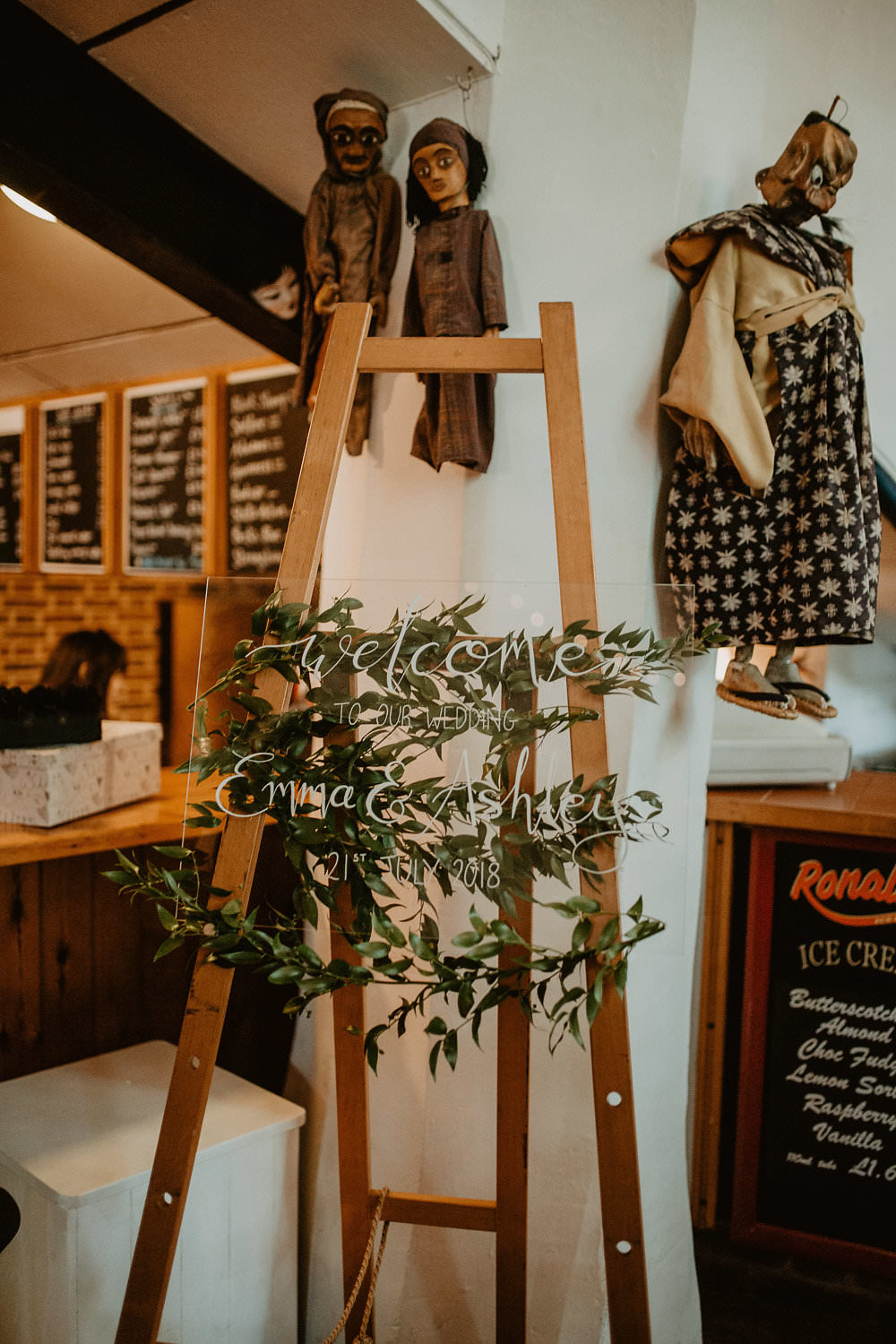 Glass Perspex Acrylic Sign Signage Stationery Calligraphy Greenery Easel Norwich Cathedral Wedding Camilla Andrea Photography