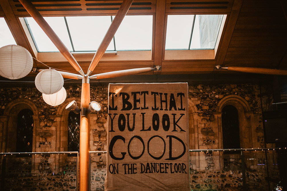 Dancefloor Sign Banner Backdrop First Dance Signage Norwich Cathedral Wedding Camilla Andrea Photography