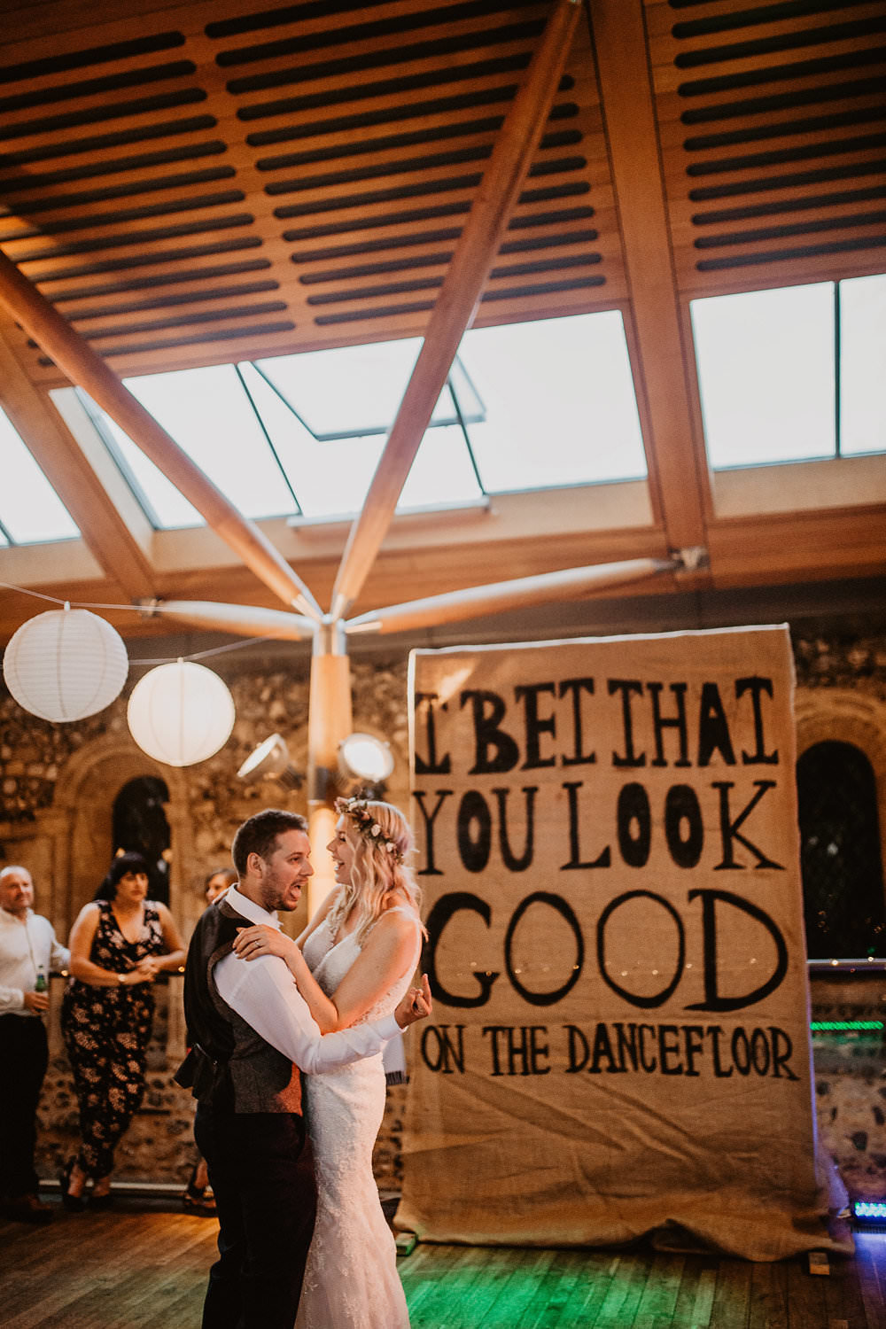 Dancefloor Sign Banner Backdrop First Dance Signage Norwich Cathedral Wedding Camilla Andrea Photography
