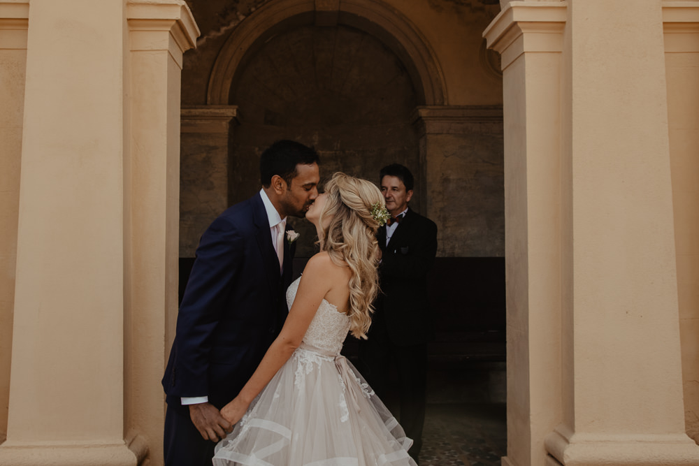 Osborne House Isle of Wight Natural Classic Bride Blush Pastel Bouquets Stella York Dress Groom Outdoor Ceremony Kiss | Timeless Royal Inspired Seaside Wedding Holly Cade Photography
