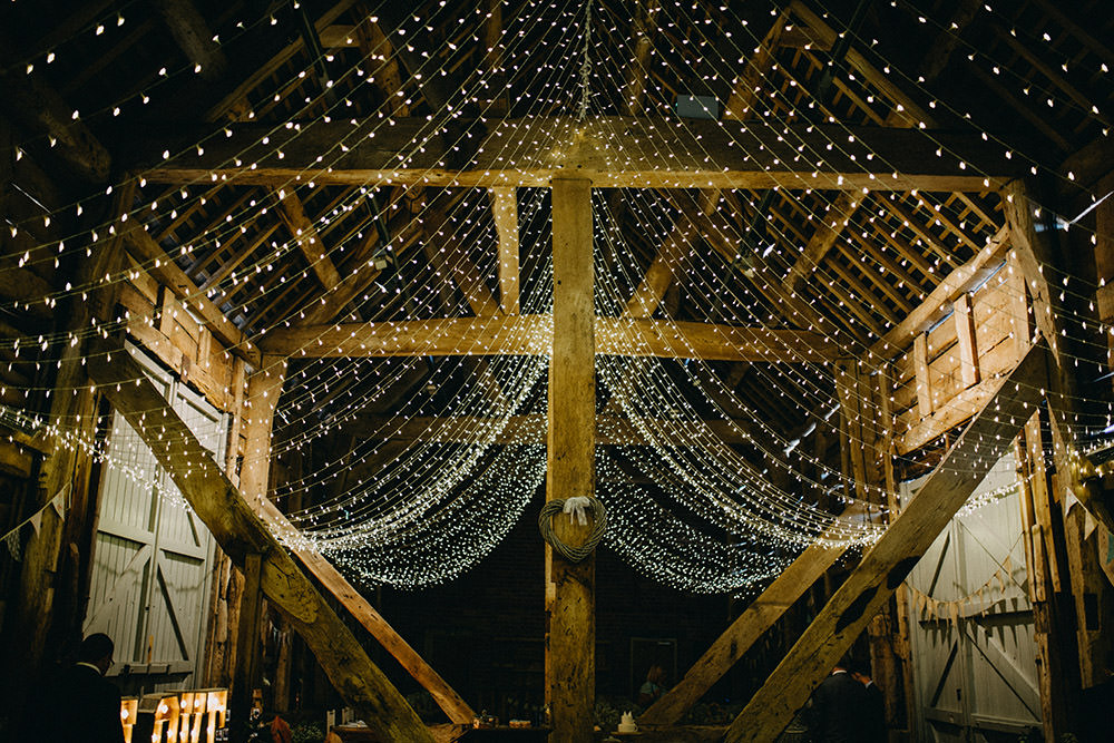 Fairy Lights Lighting Canopy String Ceiling Decor Pimhill Barn Wedding Shrophire Leah Lombardi Photography