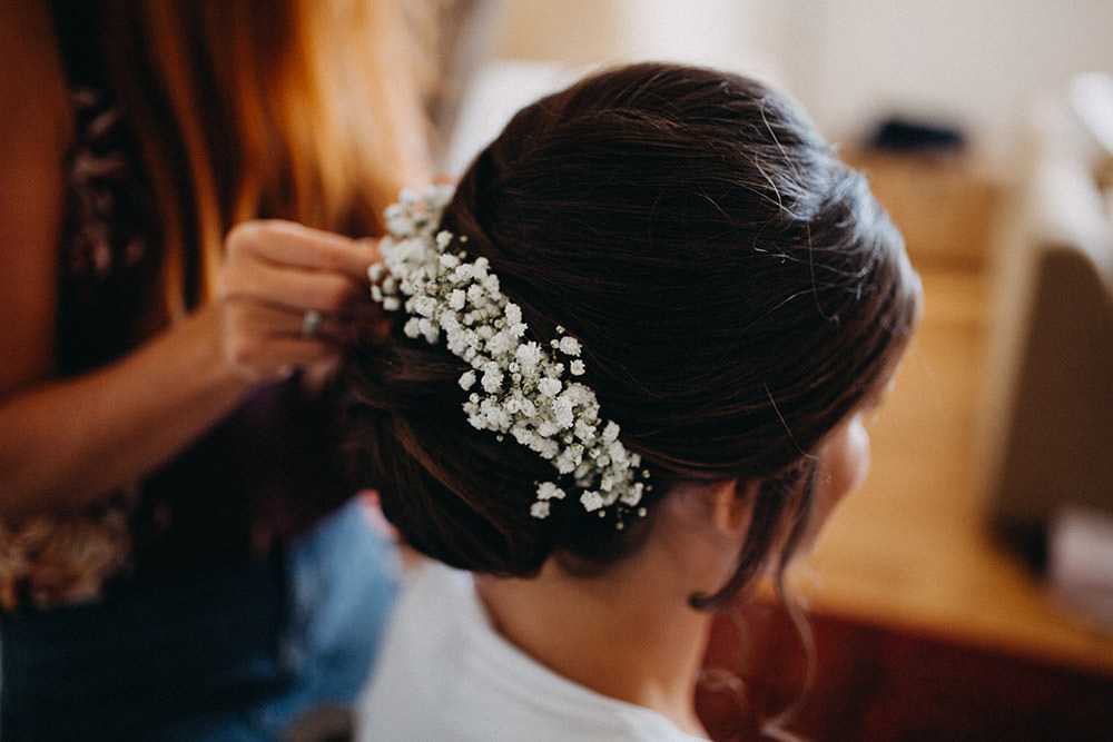 Hair Bride Bridal Up Do Style Flowers Gyp Gypsophila Pimhill Barn Wedding Shrophire Leah Lombardi Photography