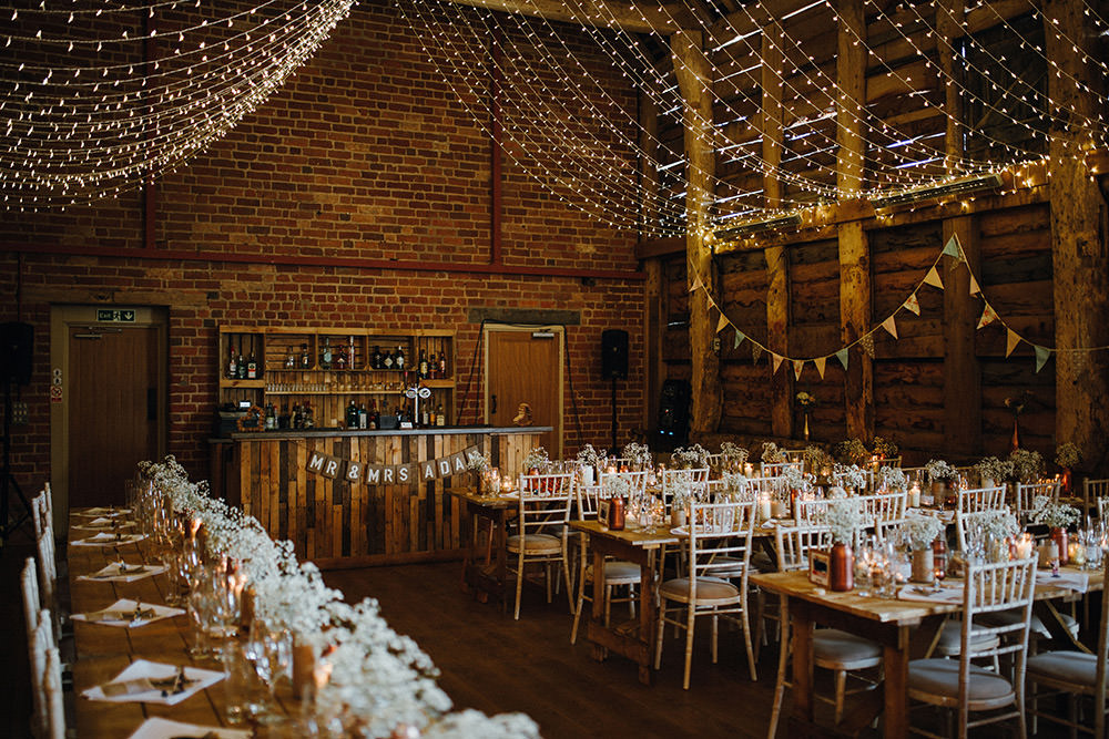Fairy Lights Lighting Canopy String Ceiling Decor Pimhill Barn Wedding Shrophire Leah Lombardi Photography