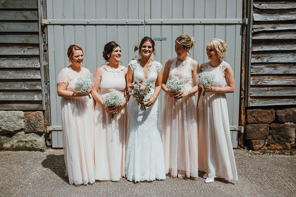 Long Maxi Pale Pink Bridesmaid Dresses Pimhill Barn Wedding Shrophire Leah Lombardi Photography