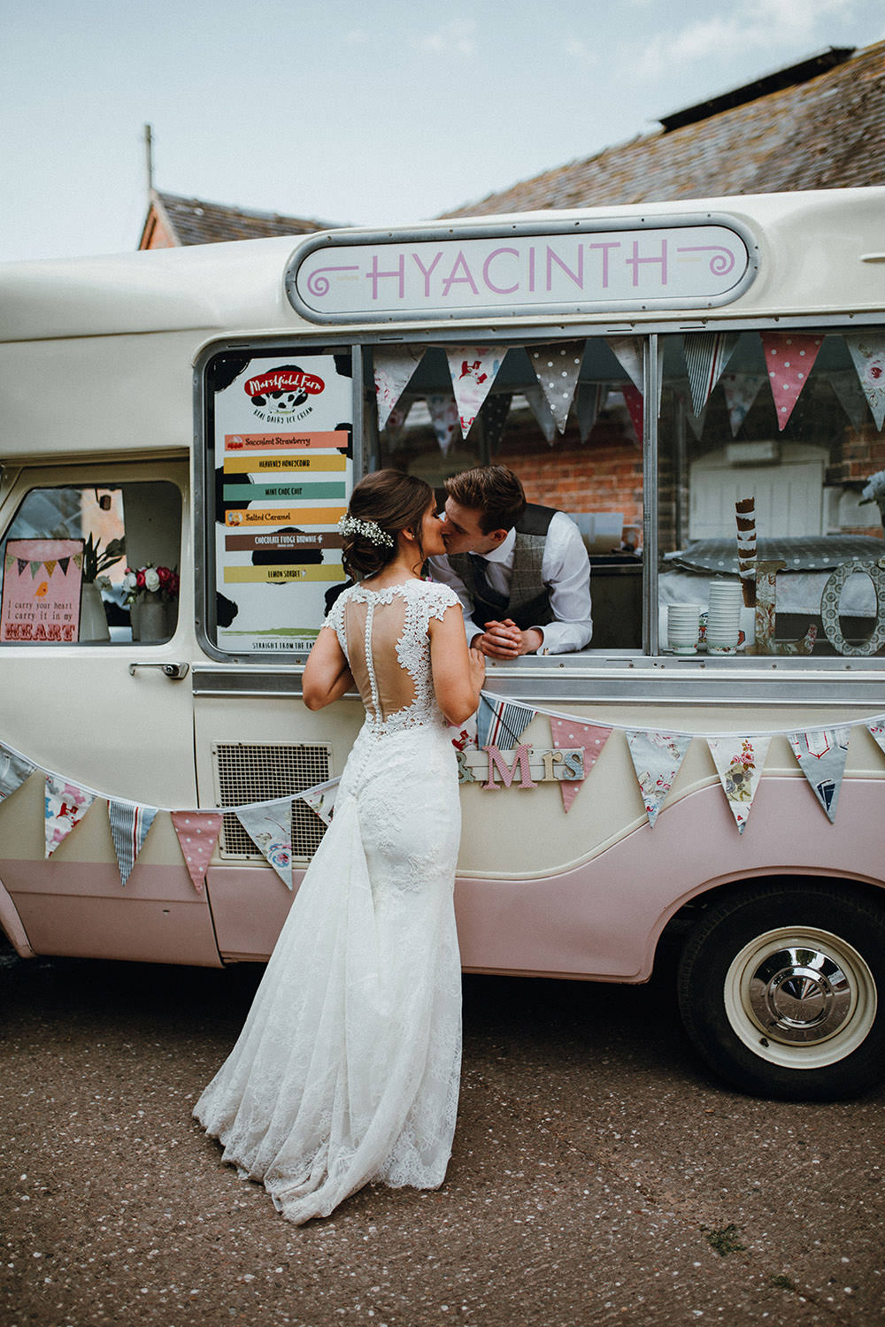 Ice Cream Van Pink Bride Groom Pimhill Barn Wedding Shrophire Leah Lombardi Photography