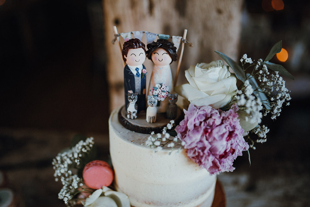 Wooden Cake Topper Bunting Figures Pimhill Barn Wedding Shrophire Leah Lombardi Photography