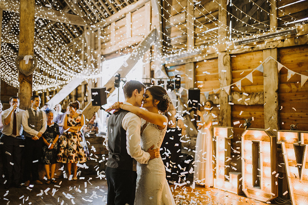 Confetti First Dance Floor Pimhill Barn Wedding Shrophire Leah Lombardi Photography