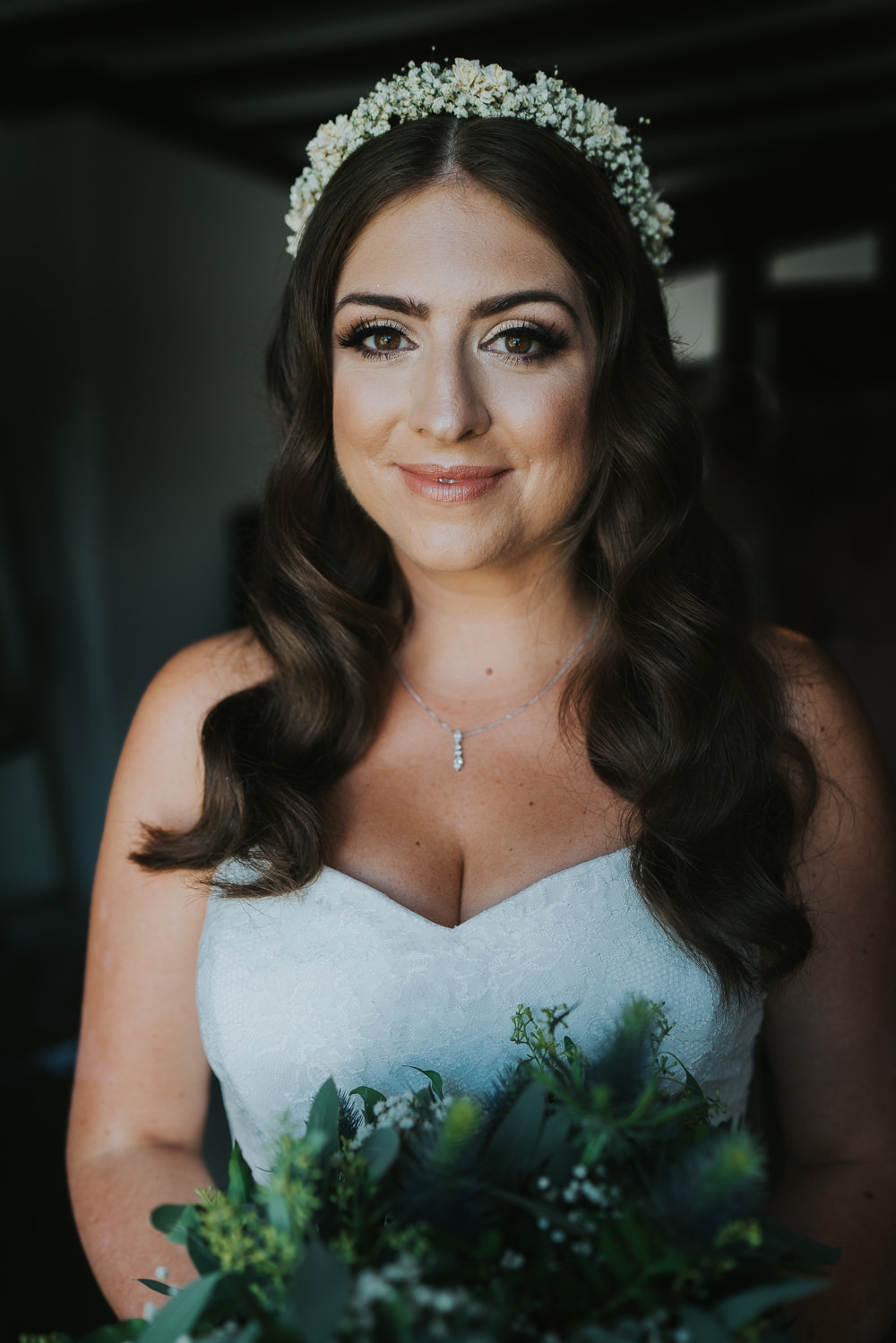 Outdoor Natural Relaxed Laid Back Summer White Dress Bridal Morning Prep Gypsophila Crown Greenery Foliage Bouquet | Prested Hall Wedding Grace Elizabeth Photography