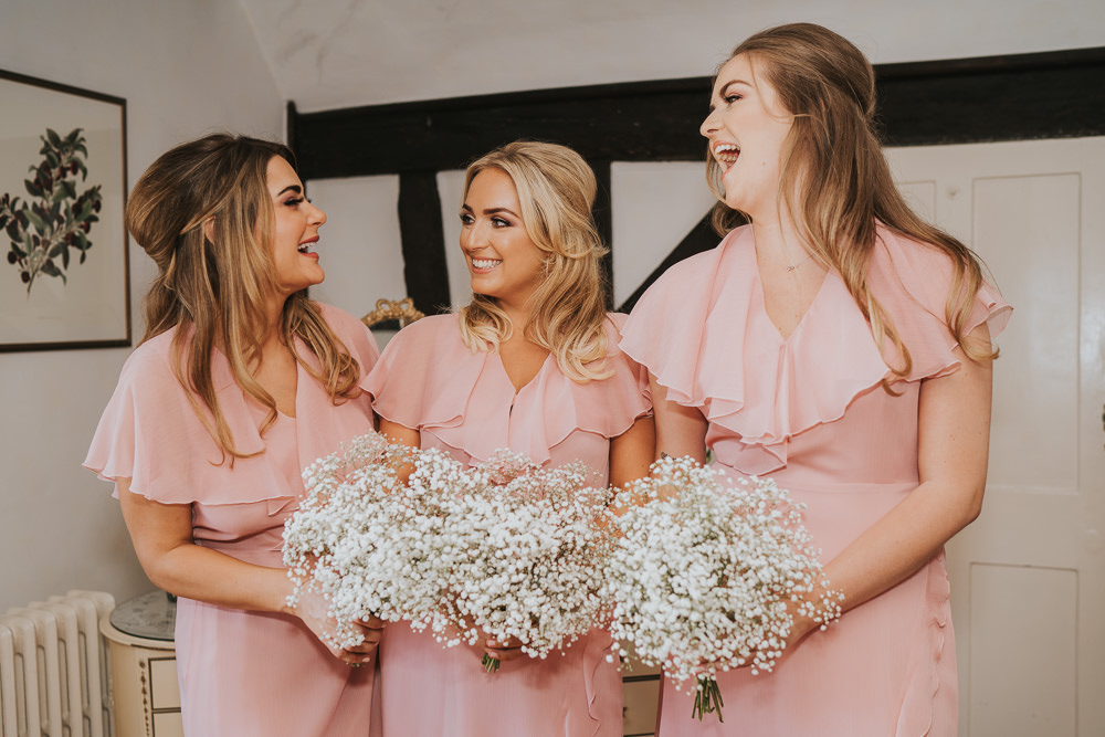 Outdoor Natural Relaxed Laid Back Summer Blush Pink Dresses Gypsophila Baby's Breath White Bouquet | Prested Hall Wedding Grace Elizabeth Photography