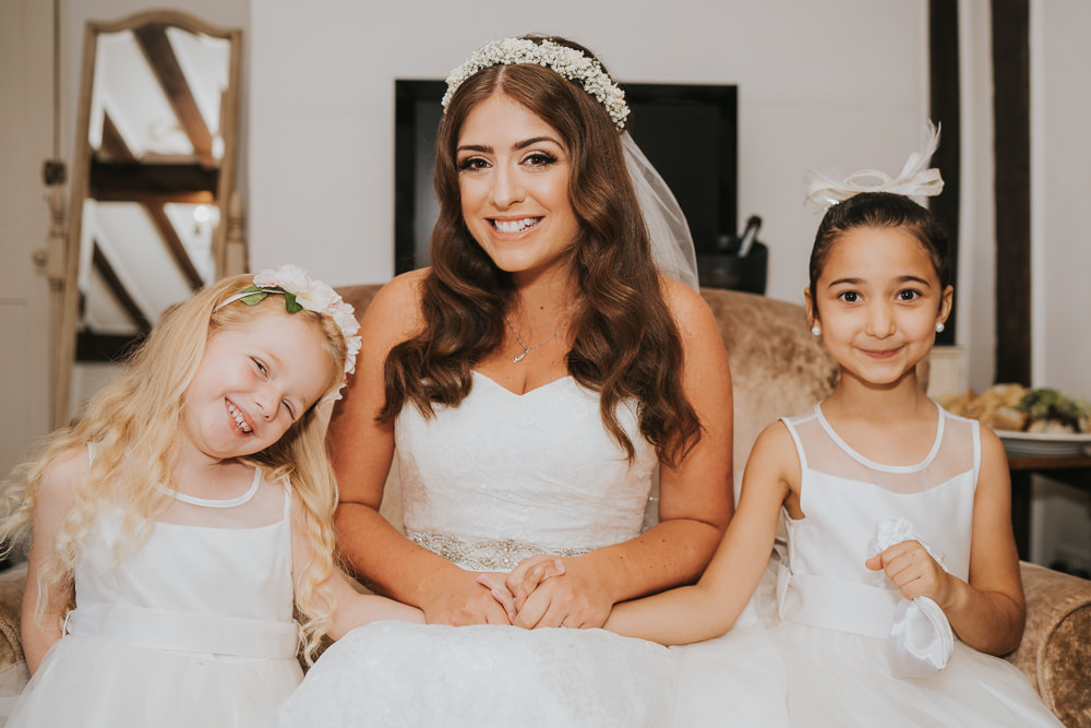 Outdoor Natural Relaxed Laid Back Summer White Dress Bridal Morning Prep Gypsophila Crown Flower Girls | Prested Hall Wedding Grace Elizabeth Photography