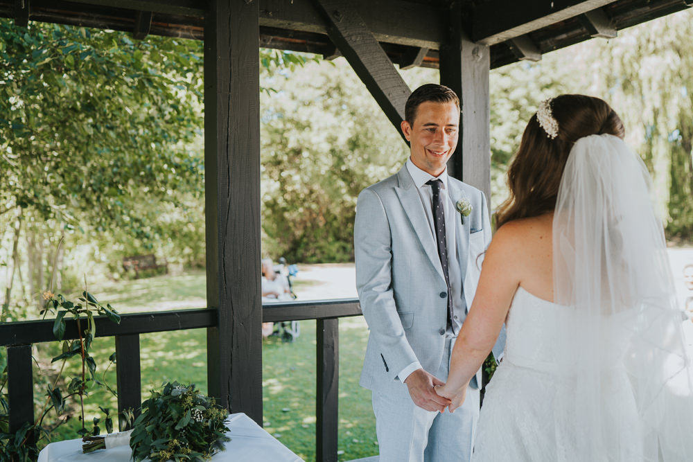 Intimate Outdoor Natural Relaxed Laid Back Summer Gazebo Ceremony Aisle Groom Bride | Prested Hall Wedding Grace Elizabeth Photography