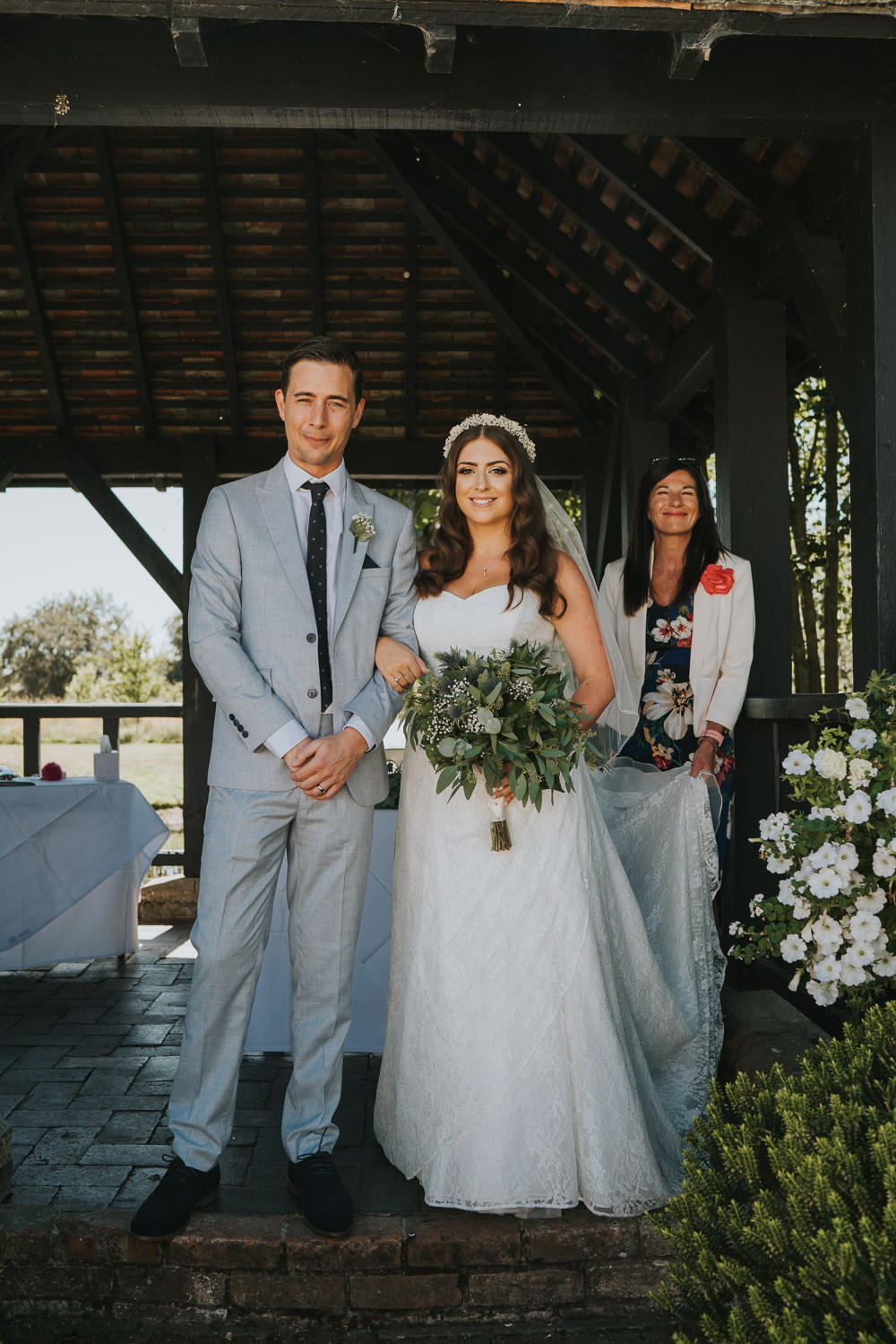 Intimate Outdoor Natural Relaxed Laid Back Summer Gazebo Ceremony Aisle Groom Bride Foliage Greenery Bouquet | Prested Hall Wedding Grace Elizabeth Photography