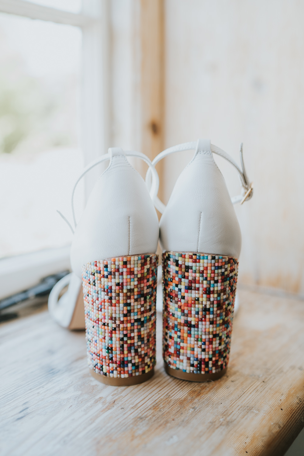 Outdoor Natural Relaxed Laid Back Summer White Dress Bridal Colorful Shoes Morning Bride Prep | Prested Hall Wedding Grace Elizabeth Photography
