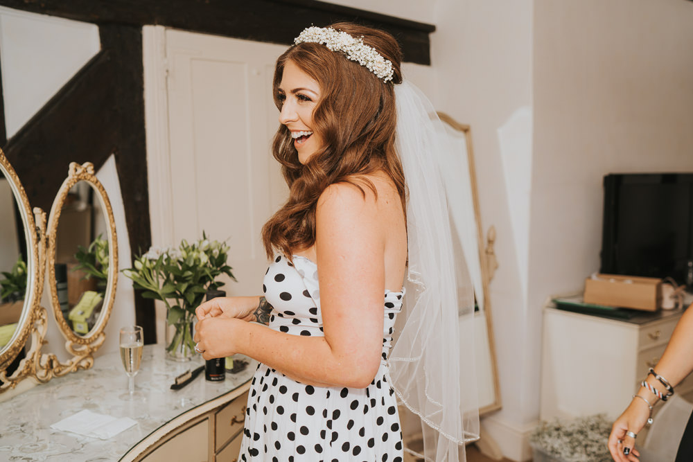 Outdoor Natural Relaxed Laid Back Summer White Dress Bridal Morning Prep Gypsophila Crown | Prested Hall Wedding Grace Elizabeth Photography