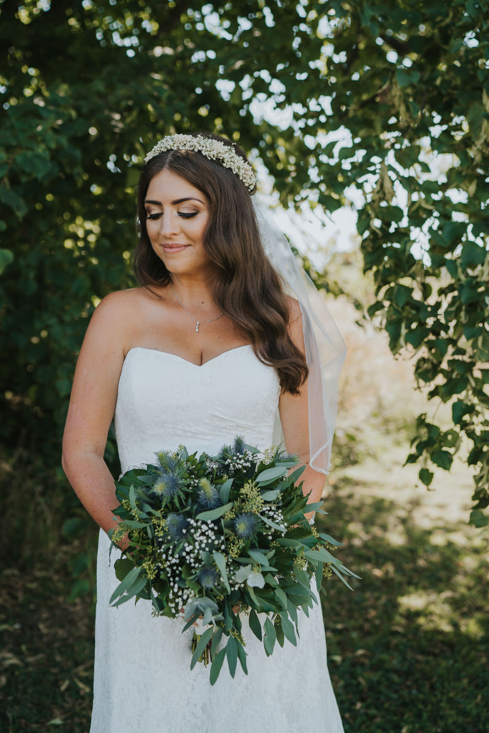 Intimate Outdoor Natural Relaxed Laid Back Summer Bride Greenery Foliage Bouquet Veil | Prested Hall Wedding Grace Elizabeth Photography