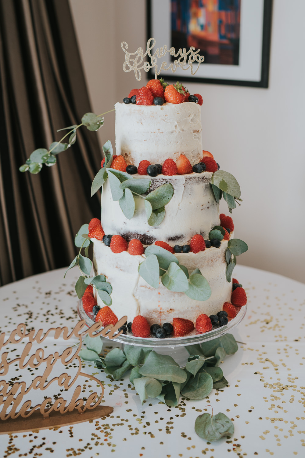 Intimate Outdoor Natural Relaxed Laid Back Summer Drinks Reception Semi Naked Cake Fruit Eucalyptus | Prested Hall Wedding Grace Elizabeth Photography