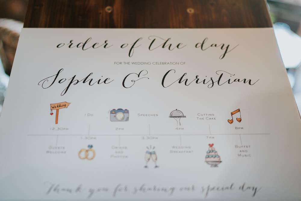 Intimate Outdoor Natural Relaxed Laid Back Summer Reception Order of the Day Drawings Plan | Prested Hall Wedding Grace Elizabeth Photography