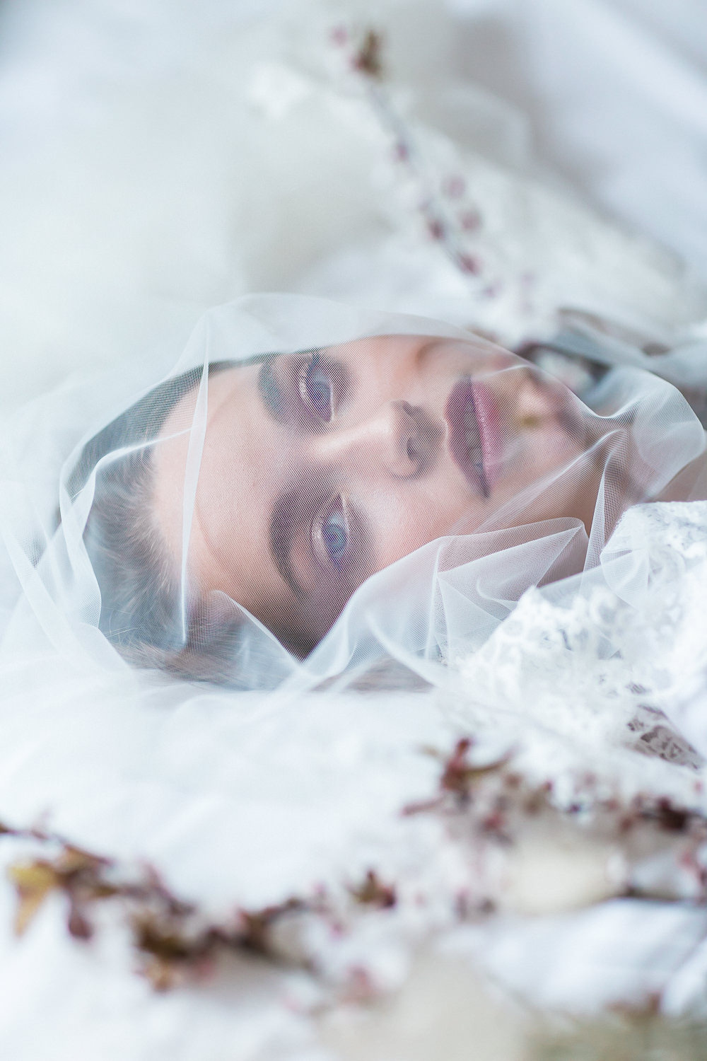 Modern Ballet Inspired Fine Art Editorial Somerley House Morning Bridal Prep Veil Cherry Blossoms | Romantic Soft Wedding Ideas Siobhan H Photography