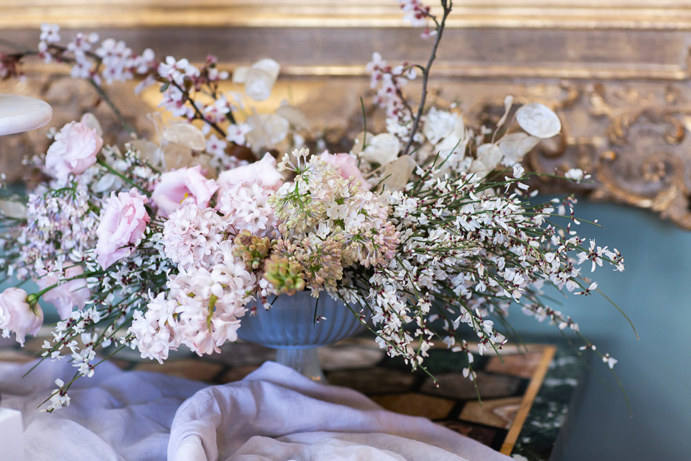 Modern Dance Ballet Inspired Fine Art Editorial Somerley House Cake Table Cherry Blossom Floral Arrangement | Romantic Soft Wedding Ideas Siobhan H Photography